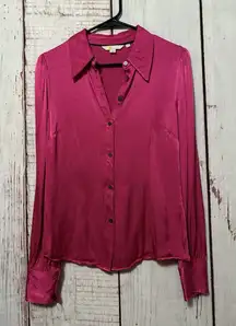 Boden Dart Viscose Satin Detail Fitted Long Sleeve Blouse Shirt Pink Size 6R