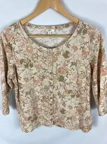 J Jill Floral Print Button Up 3/4 Sleeve Cardigan sweater Size Medium