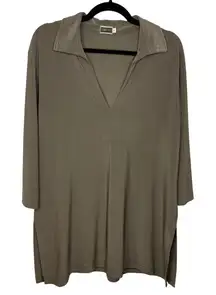 Sympli Weekender V-Neck Tunic Top Blouse Women's Size 12 Olive Green 3/4 Sleeve