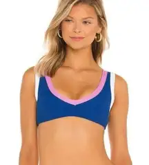 L*Space Lala Color block Blue Bikini Top Sz Large NWT