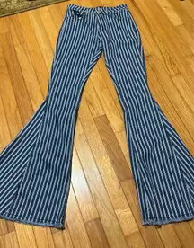 Striped Denim Flare Pants