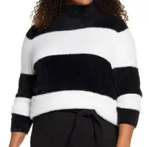 Halogen  Black White Soft Fuzzy Turtleneck Pullover Sweater Sz M