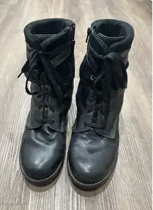 Dromedaris Kara Leather Boots Black Suede Women's Size 42 Moto Lace Up‎ Combat