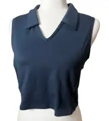 ARITZIA TnAction Sport Top Preppy Collared Cropped Shirt Size large Black