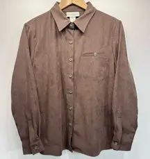 Vintage Brown Microsuede Button Front Tunic Length Top Chadwick’s Real Comfort