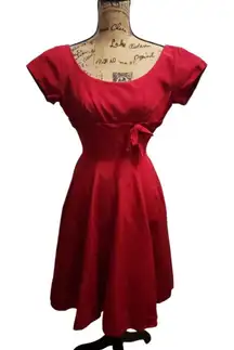Tailored Junior Vintage Red Dress with‎ Bow Detail Retro Pinup Style