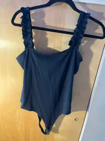 Navy Blue Ruffle Strap Bodysuit 