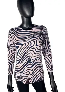 J Crew Zebra Print‎ Crewneck Sweater Pink Black Animal Print Top cashmere S