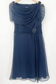 ADRIANNA PAPELL Occasions Formal Dress Size 6 Petite Satin Chiffon Navy Wedding