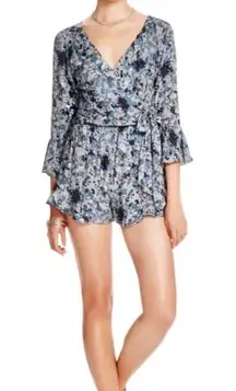 Free People All the Right Ruffles Wrap Romper Blueberry Blue Medium