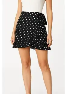 Tularosa Black White Polka Dots Ruffle Hem Tie Wrap Skirt Size Small