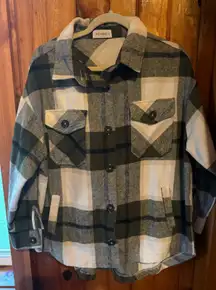 The Nines Plaid Flannel Shirt Jacket Green White‎ Button Down Shacket size Large