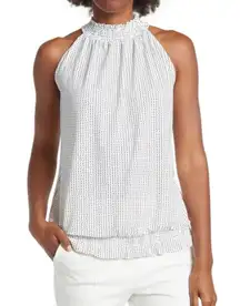Adrianna Papell Womens Smocked Halter Polka Dot Sleeveless Blouse - Size L - NWT