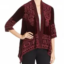 Johnny Was Hirsch Burgundy Embroidered velvet waterfall jacket NWT RARE