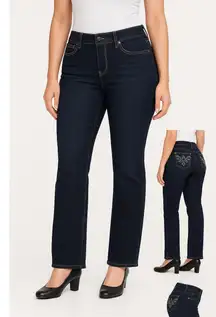 Anita Jeans Womens Dark Wash Straight Leg Bling Embroidered Curvy Fit Size 11