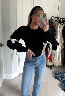 Black Knit Sweater Bow Shrug