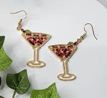 Gold and Ruby Red Crystal Martini Glass Earrings New