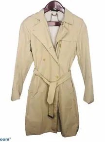 Theory Katerina Tan Trench Coat Belted Double Breasted Cream M Medium Lined Midi