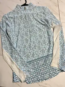 NWT Cabana Life Performance Zip Top Blue Preppy Palm UPF 50+ Wicking Mesh size S