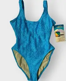 VTG Sun Streak Newport News Swimsuit 90s 1990s NWT Textured High Cut Blue 12