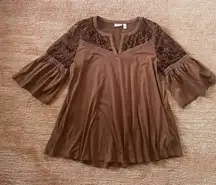 LOGO Lavish by Lori Goldstein Rust Brown  Burnout Velvet  Blouse S
