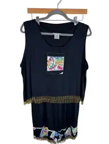 Paradiso Vintage 100% Rayon Black Colorful Beaded Tank Cropped Pants Set Size L