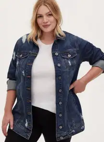 Torrid Womens Chore Jacket 2X (18-20) Longline Denim Distressed Oversized‎ NWT