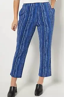 Susan Graver Blue Printed Liquid Knit Crop Pants 3X | Stretch Slim-Leg Pull-On
