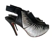 Alexander McQueen Women Cage Sandals US Size 7 EU 37 Black Silver Leather Heels