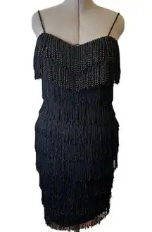 Vintage 1990s New Leaf by Samir black fringe flapper style dress