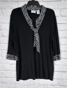 BonWorth Black and White Polka Dot Trim Blouse Size Large