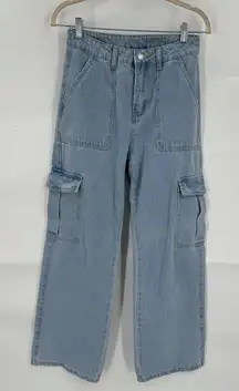 Cargo Jean Women Small Light Blue Wash Denim Utility‎ Y2K Grunge Retro Festival