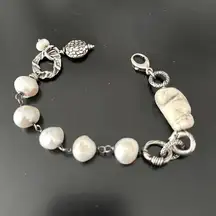 Gorgeous Handmade Freshwater Pearl, Stone & Silver Bracelet, like new