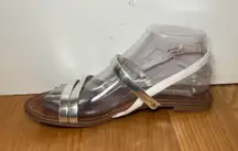 Steve Madden Sandals Womens Silver Metallic White Strappy Slingback Open Toe