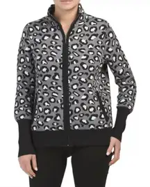 Rachel Zoe grey leopard print zip up sweater sz Large
