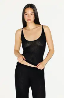 Skims Sheer Knit Plunge Tank in Onyx, Size X-Small