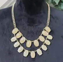 Women's Double Layer Gold Tone Cream Oval Shape Beaded Chunky Necklace