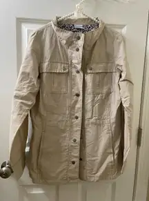 Tan Columbia Light Weight jacket Anorak with Floral Cuffs sz M