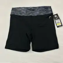 HEAD Neko Black Solid Tennis Activewear Athletic Biker Running Shorts Womens L