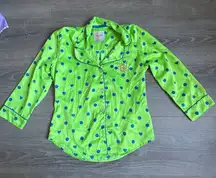 Gilly Hicks 2011 Sleep Pajamas Hearts Dots Green Blue XS Sleepwear Button Down