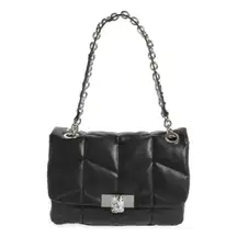 Topshop Quilted Hammered Metal Shoulder Bag in Black New Womens