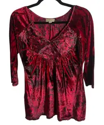 Live and Let Live Size S Red Black Crushed Velvet Top Y2K Whimsigoth Babydoll