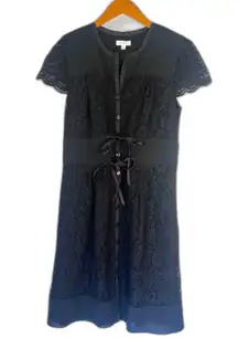 OC by OC Black Lace Button Front Satin Panel & Ribbon Ties Detail 8