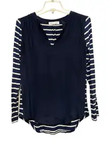 Amour Vert Silk Long Sleeve Top Blouse Size Small/Medium Blue‎ Stripe Jersey