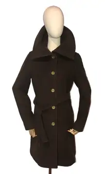 COACH Single Breasted Brown Wool Belted Fully Lined Coat Sz Med