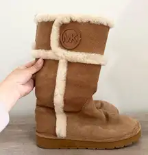 Michael Kors Winter Tall Suede Boots Walnut - size 9 sheep fur