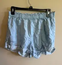 Aerie Chambray Paperbag Waist Shorts Women's M/M Light Blue Cuffed Rolled