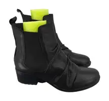 Miz Mooz Black Leather Jubilee Ankle Boot 8.5 Ruched Pull On Moto Biker Casual