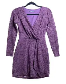 Abercrombie‎ and Fitch Purple Lace Dress Women Sz XS Long Sleeve Faux Wrap Vneck