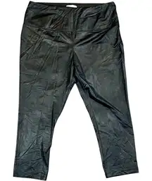 Rachel Zoe Tummy Control Black Faux Leather High Waisted Cropped Leggings 2X